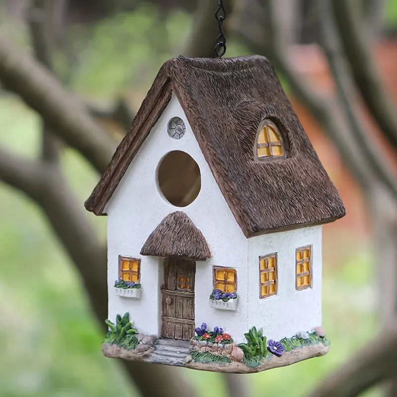 Outdoors Decorative Bird House Hanging Bird's Feeder Resin Yard Country Crafts Landscape Ornaments Bird Parrot Nest Box 1