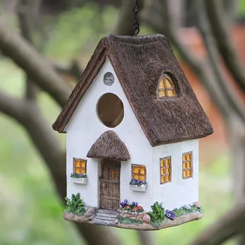 Outdoors Decorative Bird House Hanging Bird's Feeder Resin Yard Country Crafts Landscape Ornaments Bird Parrot Nest Box 1