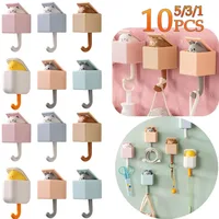 1-10PC Cartoon Cat Hook Self Adhesive Dormitory Bedroom Door Hanger Hook Key Umbrella Towel Cap Coat Rack Wall Animal Decor Rack 1