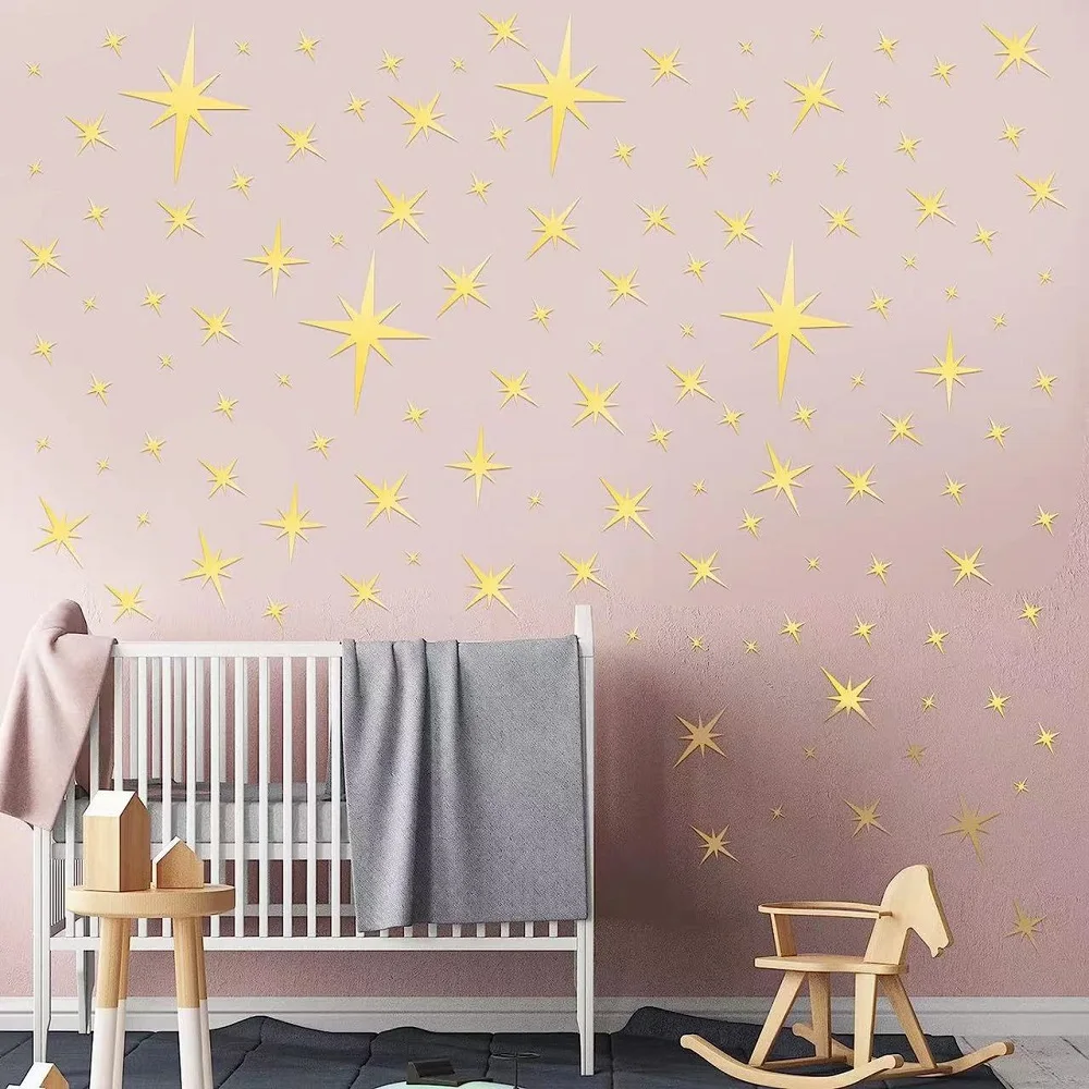 

82 Pcs Acrylic Removable Mirror Wall Stickers With 3D Stars Suitable For Home Bedroom Living Room Children's Room Decoration