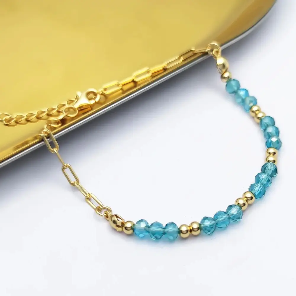 

HESHI 925 Sterling Silver 18k Gold-Plated Blue Crystal Beads Fashion Luxury Bracelet Feast Banquet Gift for Women Men New In