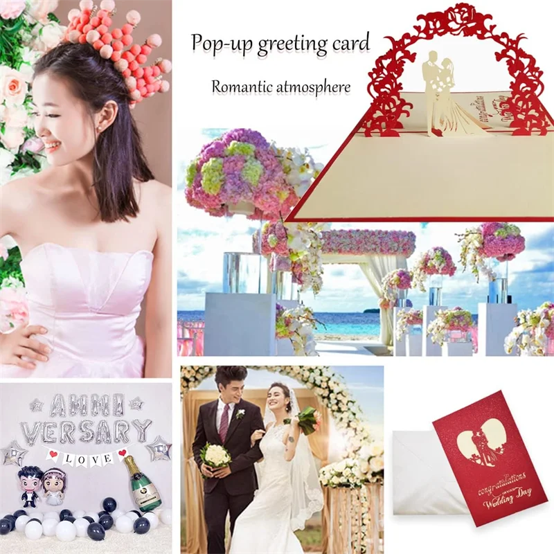 3D Wedding Card Pop Up Valentine's Day Card Wedding Anniversary Gift with Envelope Invitation