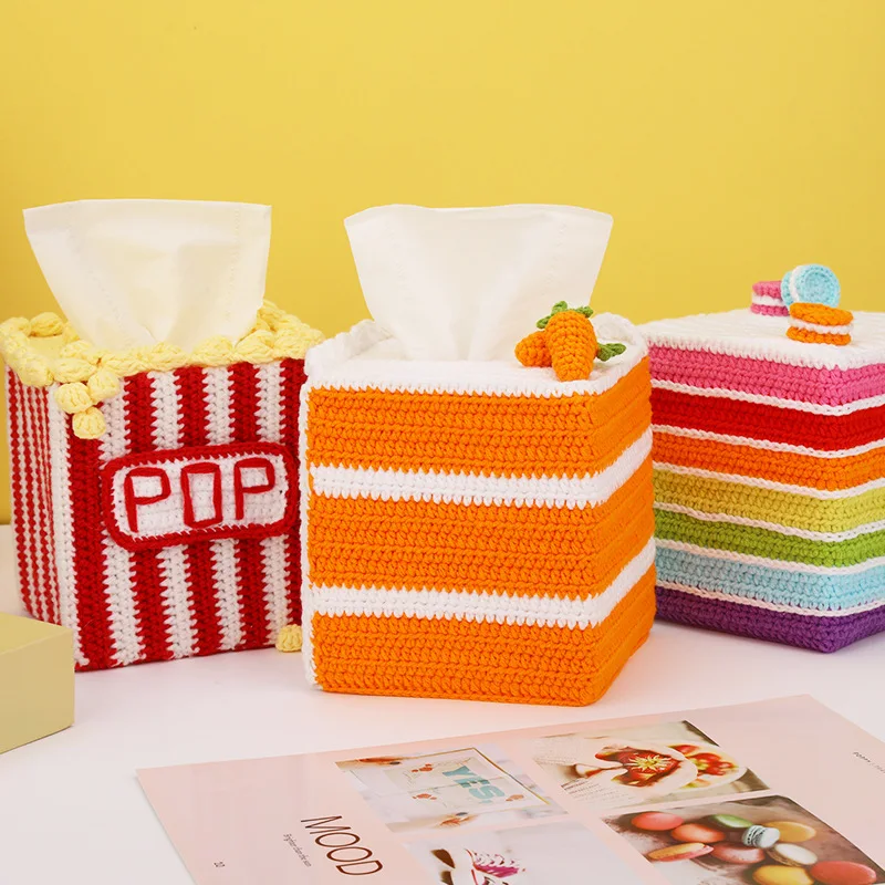 IMZAY Unfinished Crochet Kit for Beginners Knitting Starter Kit Tissue Box Cover Holder with Step-by-Step Video Tutorials