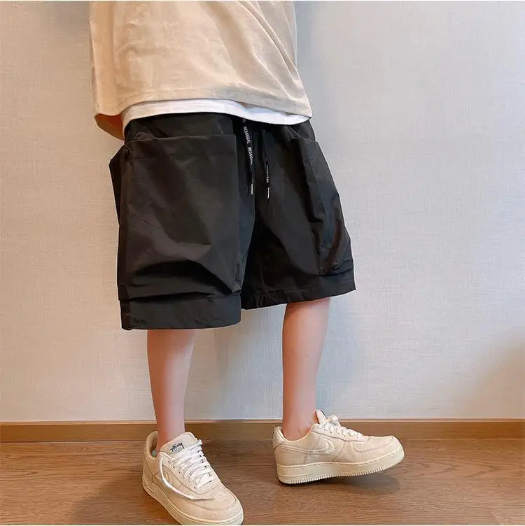 Men Trendy Casual Streetwear Hip Hop Big Pocket Design Cargo Short Pants Y2K 2024 Summer Youth Solid Oversize Baggy Beach Shorts