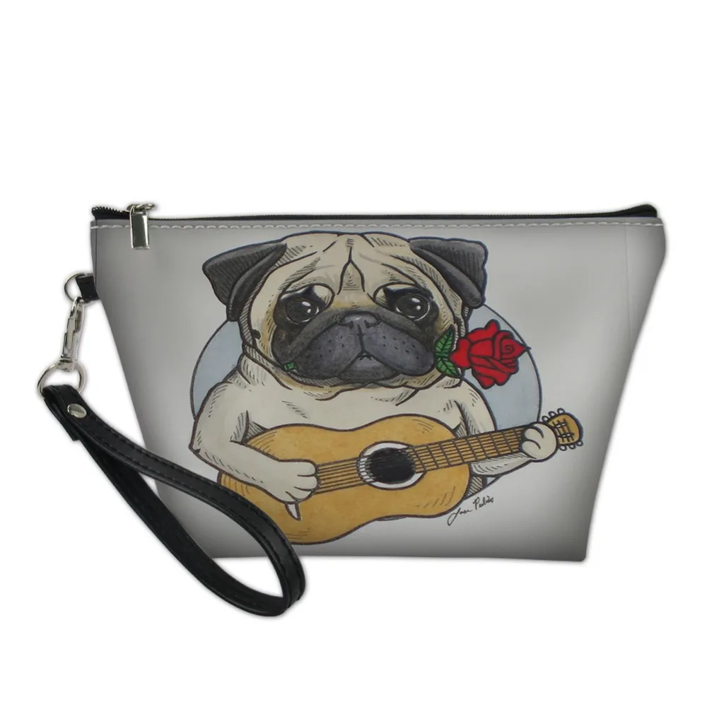 

Play Guitar Pug Dog Women PU Cosmetic Bag Function Travel Trunk Makeup Bag Zipper Make Up Organizer Storage Pouch Toiletry Box