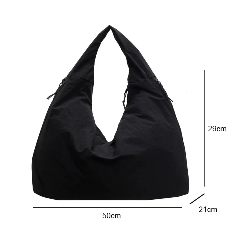 Casual Nylon Shoulder Bag Multi-Pocket Double Zipper High Capacity Tote Bag 2026 Fashion Solid Color Handbags Shopping Bag
