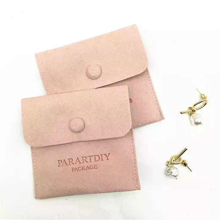 

SheepSew 8x8cm Pink Luxury Suede Microfiber Snap Button Flap Small Jewelry Pouch Bags