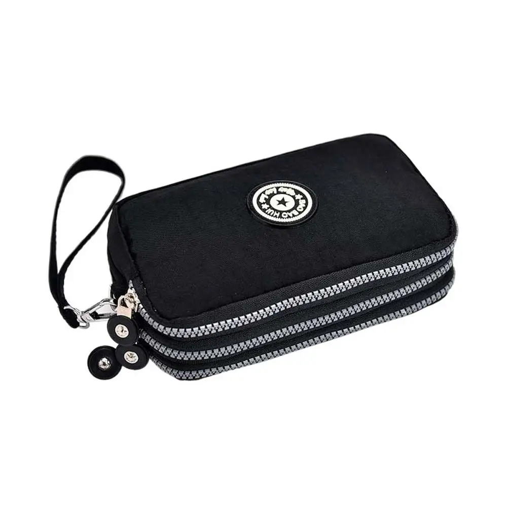 Stripe Flower Leaf Print Zipper Coin Purse Letter Star Three Layer Nylon Wallet Waterproof Money Bag With Lanyard Card Holder 4