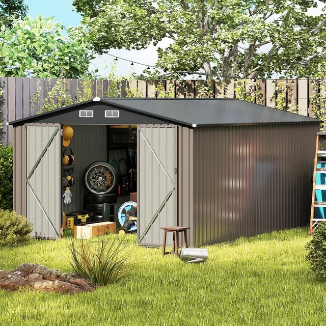 Abri de rangement extérieur 10 x 14 pieds avec un design coupe-vent amélioré et quatre ouvertures de ventilation 2