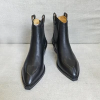 2025 Autumn Classic Chelsea Boots for Woman Genuine Leather Pointy Toe Wedge Heel Ankle Boots Simple Comfortable Cowboy Boots
