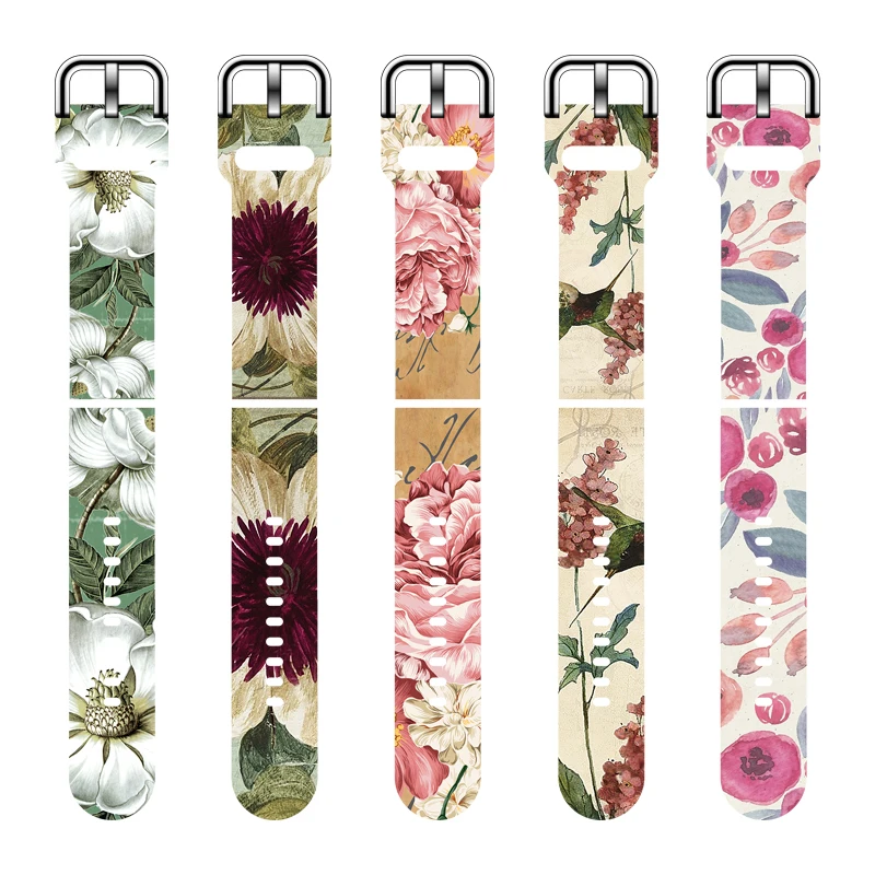 

22mm 20mm Band for Samsung Galaxy Watch 3/46mm42mm/active 2/46 Gear s3 Frontier/S2/Huawei GT 2/2E silicone strap Flower printing