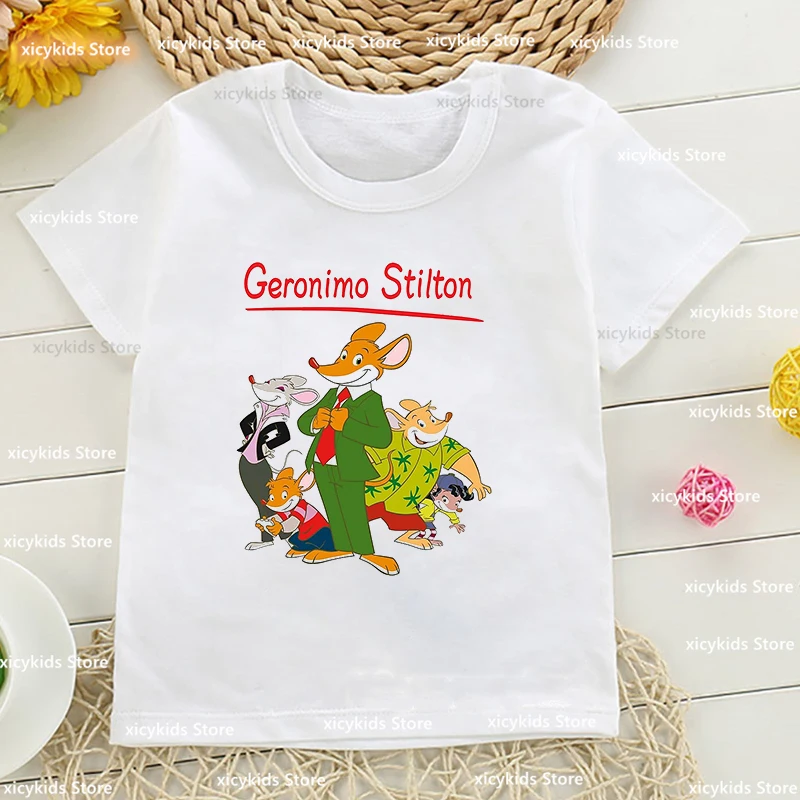 New Boys t-shirts Funny Geronimo Stilton Cartoon Print tshirt for girls Fashion Harajuku Baby tshirts Cute Boys Girls clothes novelty design girls t shirts cute nastya cartoon print girls clothes summer kids t shirt fashion baby tshirt pink camisole tops