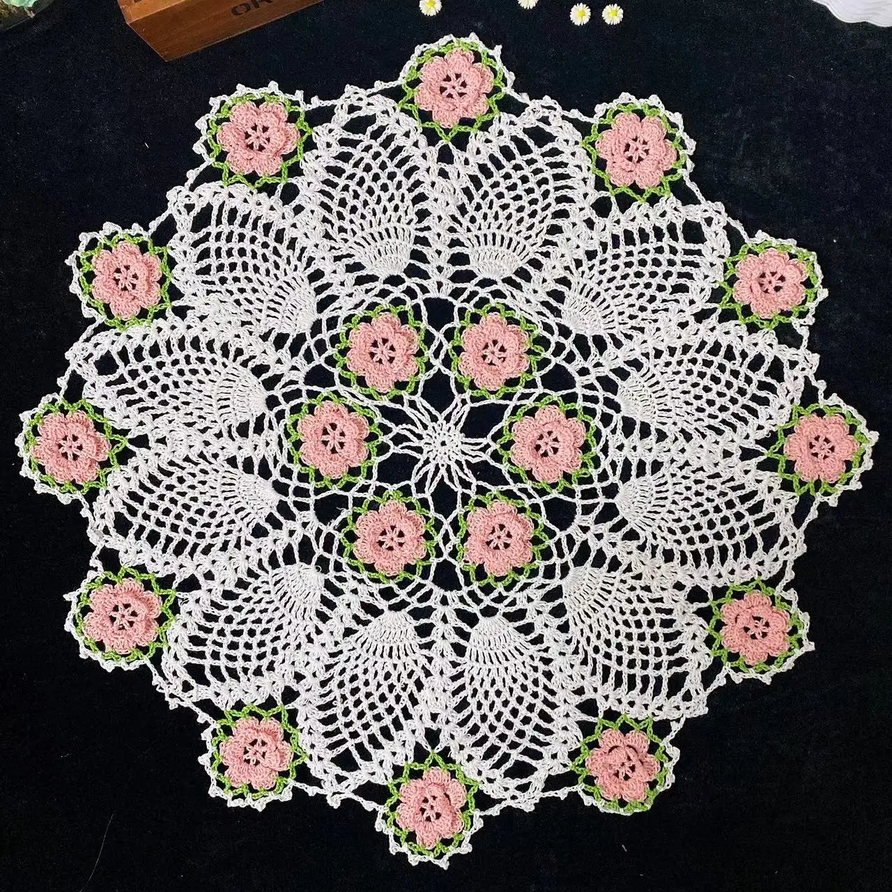 

Table decoration and accessories round 3D flower cotton crochet table place mat cloth coaster Christmas placemat wedding kitchen