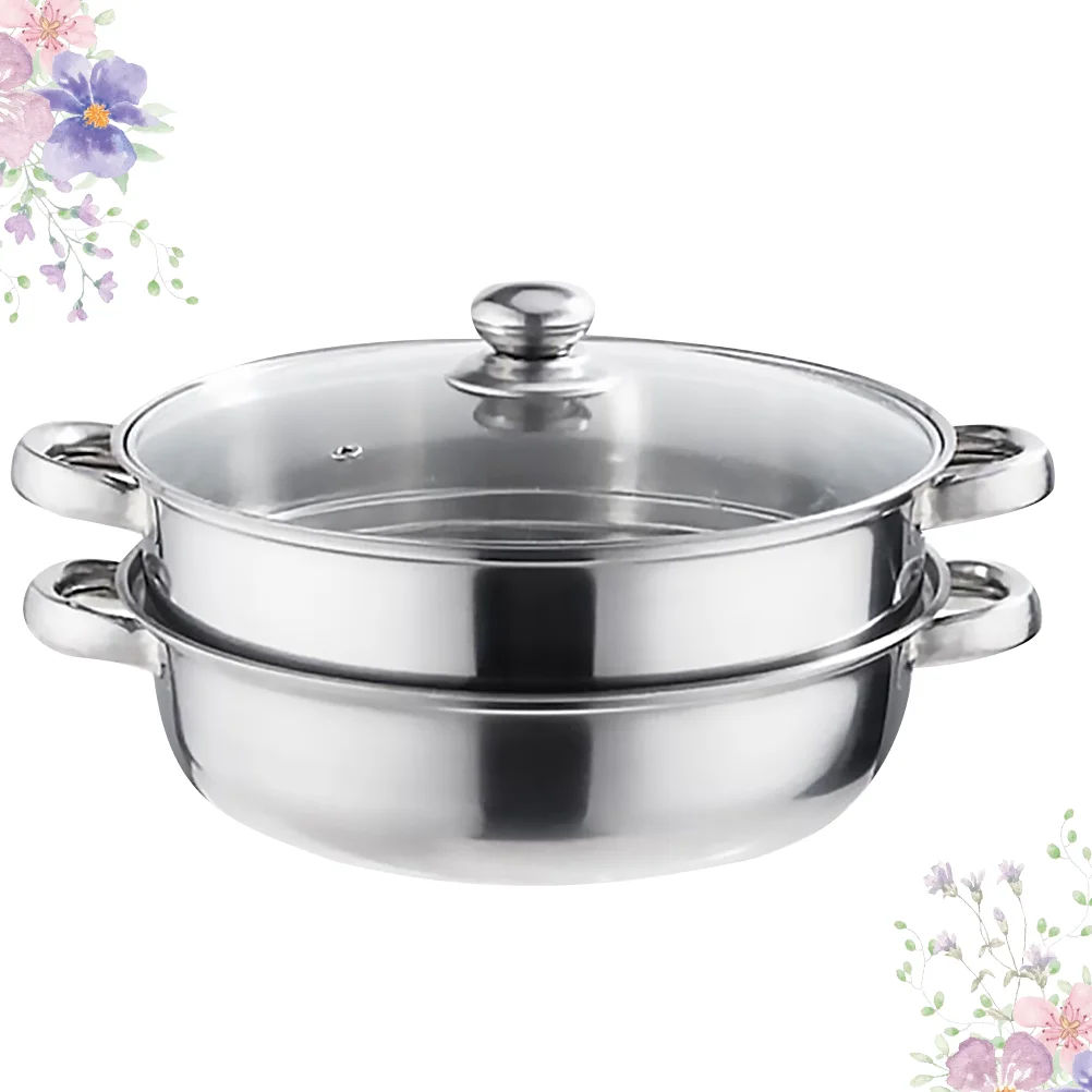 

28cm Multifunctional Steam Pot Double Layers Stockpot Stainless Steel Steamer Cooking Boiler Silver