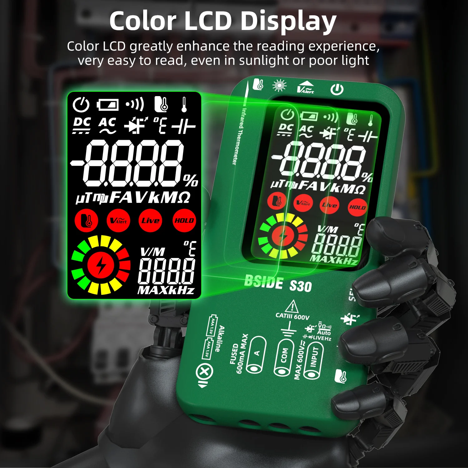 Digital Multimeter BSIDE S30 Smart 15V Diode Infrared Thermometer AC DC Voltage Current Recharge Professional