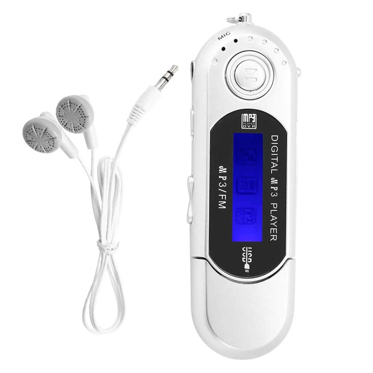 B02B-MP3 Player with Earphone 8GB, Portable Music MP3 USB Player with LCD Screen FM Radio for Walking Running (Silver)