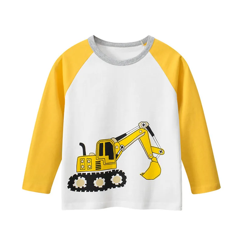 2-9Years Cartoon Tractors Vehicle Baby Boys Long Sleeve T Shirts Spring Cute Comfortable Kid Top Clothes Cotton Clothing