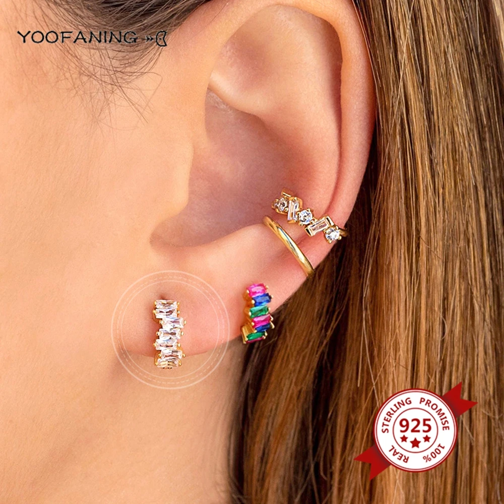 925 Sterling Silver Ear Needle Classic Silver Earrings, Colorful Zircon Flowers Chain Tassel Series Fashionable Women's Jewelry 6