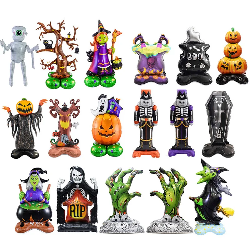 

New 4D Halloween Balloon Stereo Balloon Column Halloween Tree Witch Tombstone Base Stand Aluminum Film South