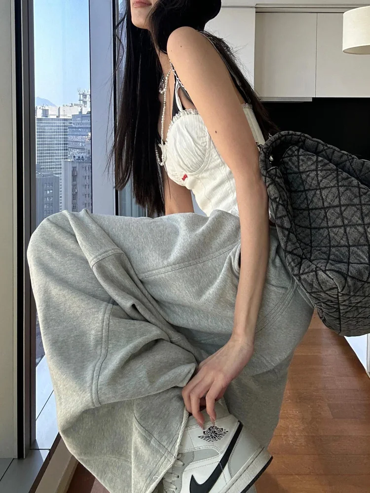 American Design ey Wide Leg Sweatpants Women's Loose Slimming Casual Sports Long Trousers Trendy High Waist Straight Leg