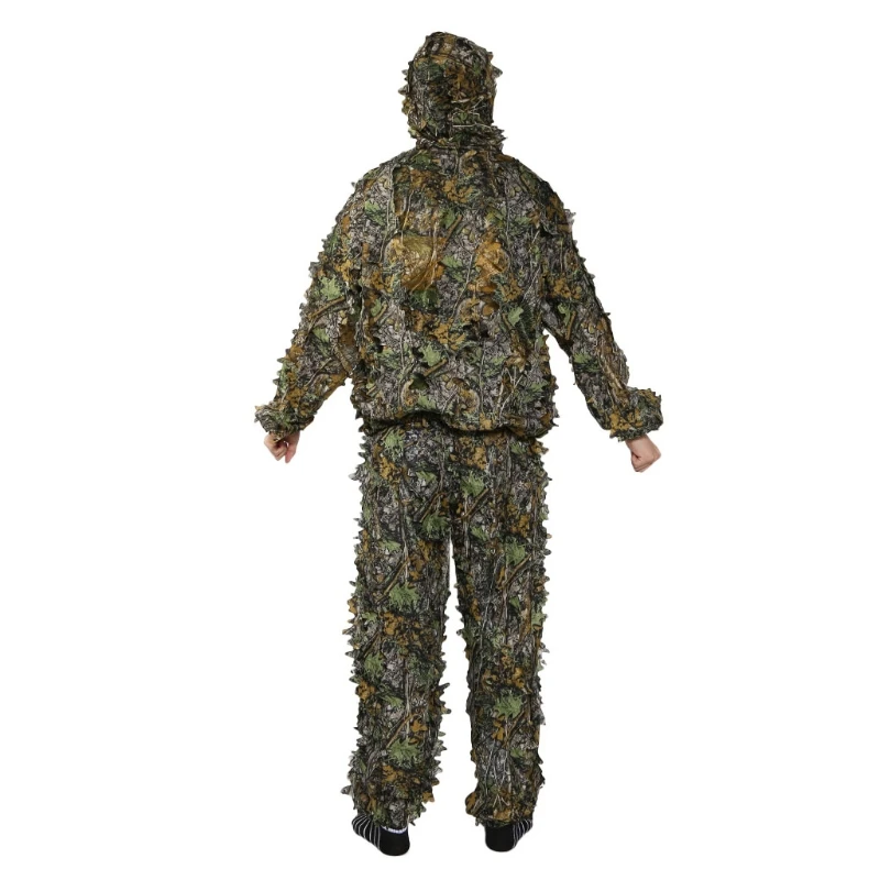 3D Ghillie Suit Breathable Leaf Camo Suits Lightweight Camouflage Clothing for Jungle Hunting Suit Pants Hooded for Jack