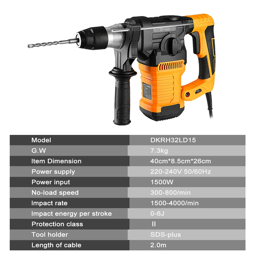 DEKO DKRH32LD15 1500W 220V Multifunctional Rotary Hammer with BMC and 6pcs Accessories Electric Demolition Hammer Impact Drill 2