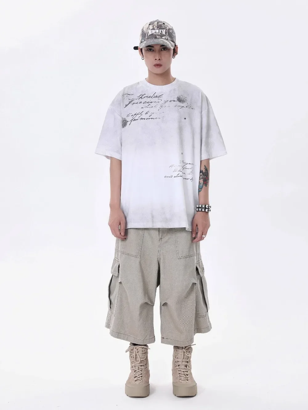 Multi-pocket Shorts Overalls Loose Wide-leg Calf-length Pants Men Underwear Cargo Shorts Men