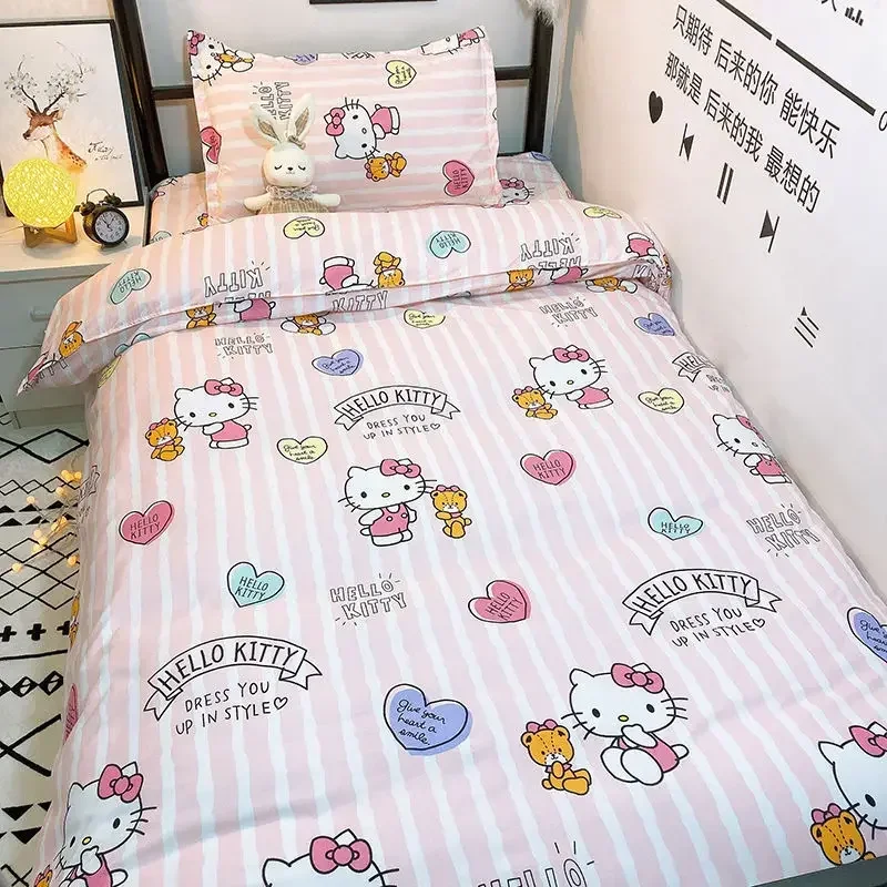 Hello Kitty Cotton Comforter Bedding Sets Queen Home Ptinted Sanrio Cute Bed Sheets Cartoon 3/4PCS Bed Comforters Bed Cover Set 2