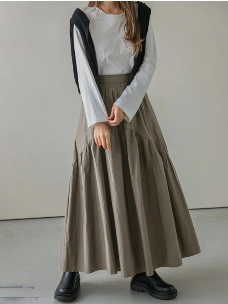 

Summer Long Skirts for Women Fashion 2023 Casual Retro Pleated Skirt Solid Fishtail Skirt Black Skirt Korean Fashion Clothing