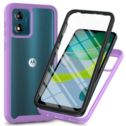Shockproof Clear Protective Cover with Built - in Screen Protector and TPU Bumper - PC TPU PET (Purple)