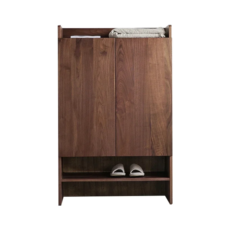 

Nordic minimalist Japanese style entrance double door solid wood shoe cabinet oak black walnut wood storage cabinet