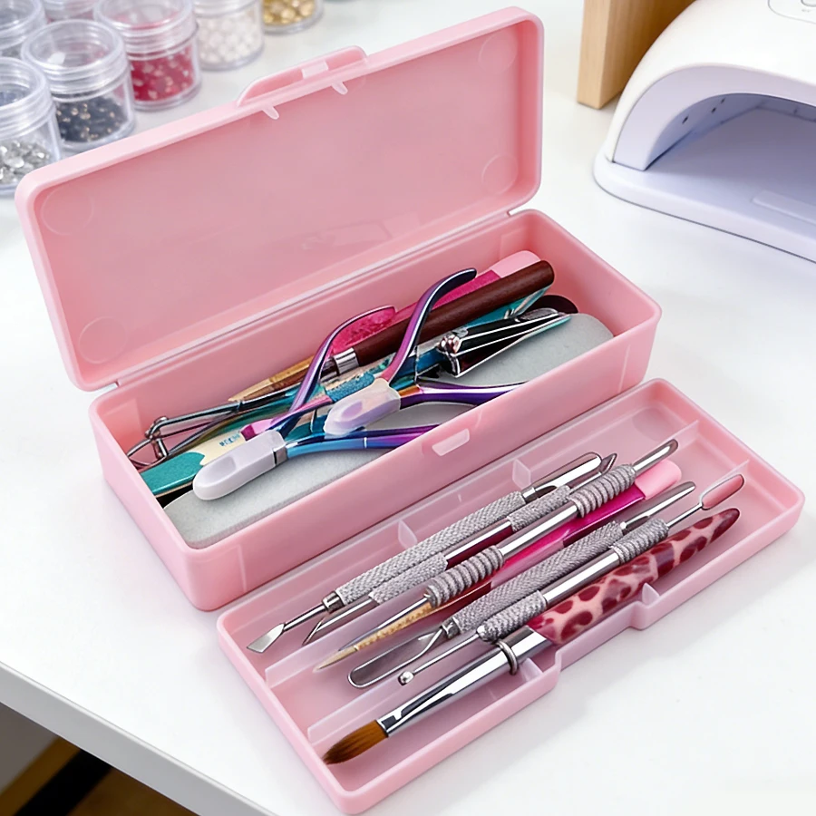 1 Stück Doppelschichtige Nagelkunst-Aufbewahrungsbox, Nagelwerkzeug-Organizer für Nagelfeilen, Puffer und Maniküre-Werkzeuge für Zuhause und Salon – Detail 1