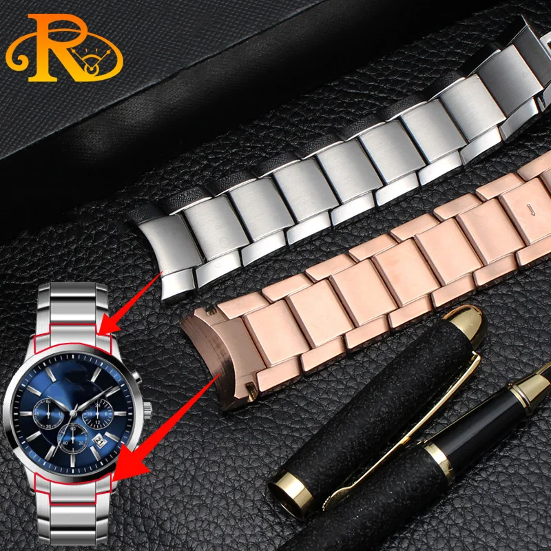 Armani Solid Stainless Steel Fashion Watchband - Black 22mm Strap Accessories