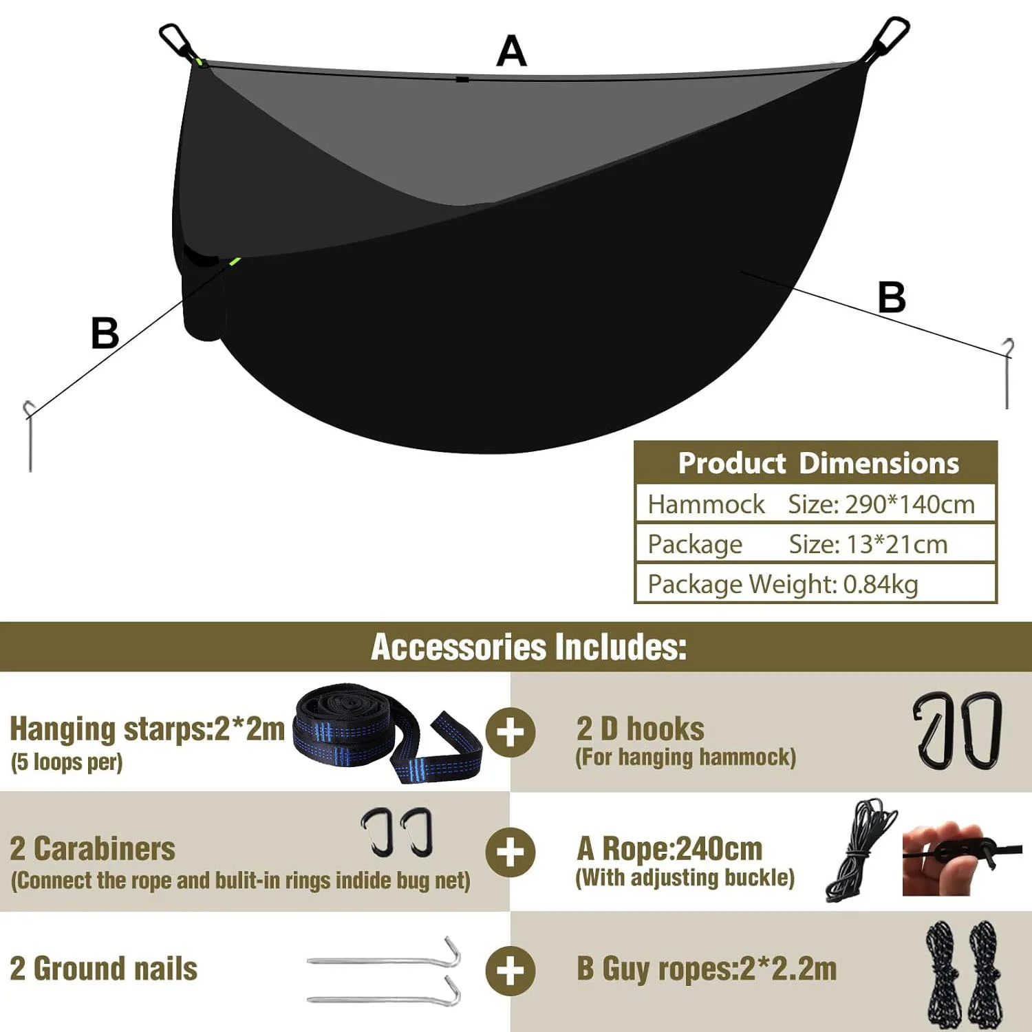 Camping hammock with mosquito net