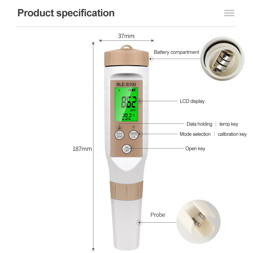 4 in 1 Blue-Tooth EC TDS TEMP Salinity Meter for Aquarium Aquaculture