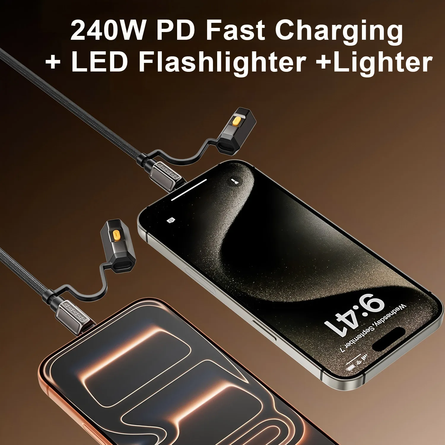 High-Speed 240W Fast Charging Type-C to Type-C Cable with LED Light & Built-In Lighter