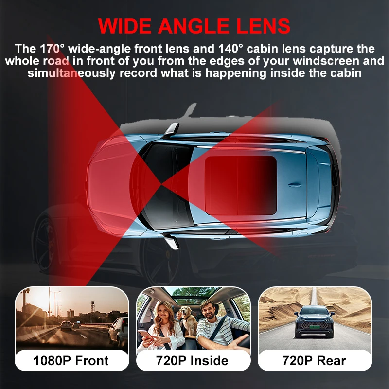 WIFI Car Dash Cam 1080P HD Video Recorder Three Channel Night Vision Parking Mode Dashcam Camcorder with Memory Card