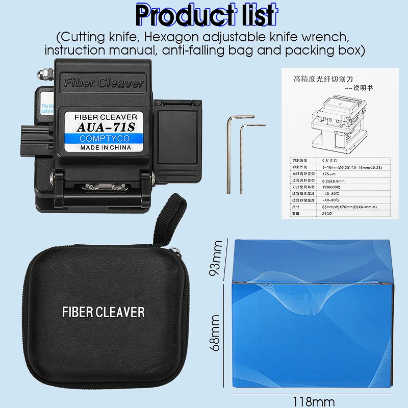 AUA-7S/71S Fiber Cleaver FTTH Cable Fiber Optic Cutting Knife Tools Cutter Three-in-one Clamp Slot 16 Surface Blade