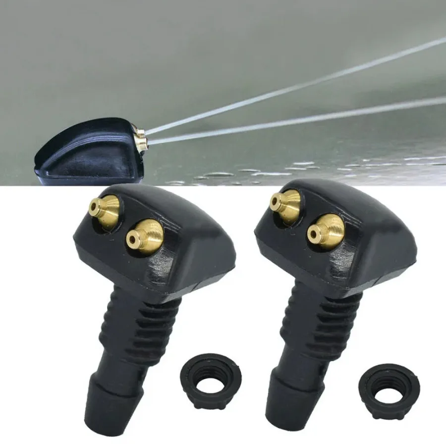2pc Car Windscreen Wiper Nozzle Windshield Washer Spray Jet Nozzles Dual Hole Adjustable Black Replace Universal Car Accessories
