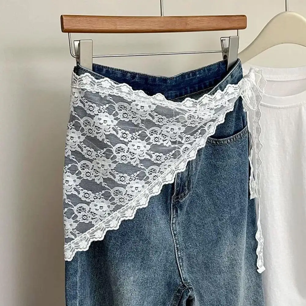 Y2K Stacked Lace Halbrock mit besticktem weißem Blumenspitzen-Gürtel für Jeans, Kleider und Röcke, Sommerkleidungszubehör – Detail 2