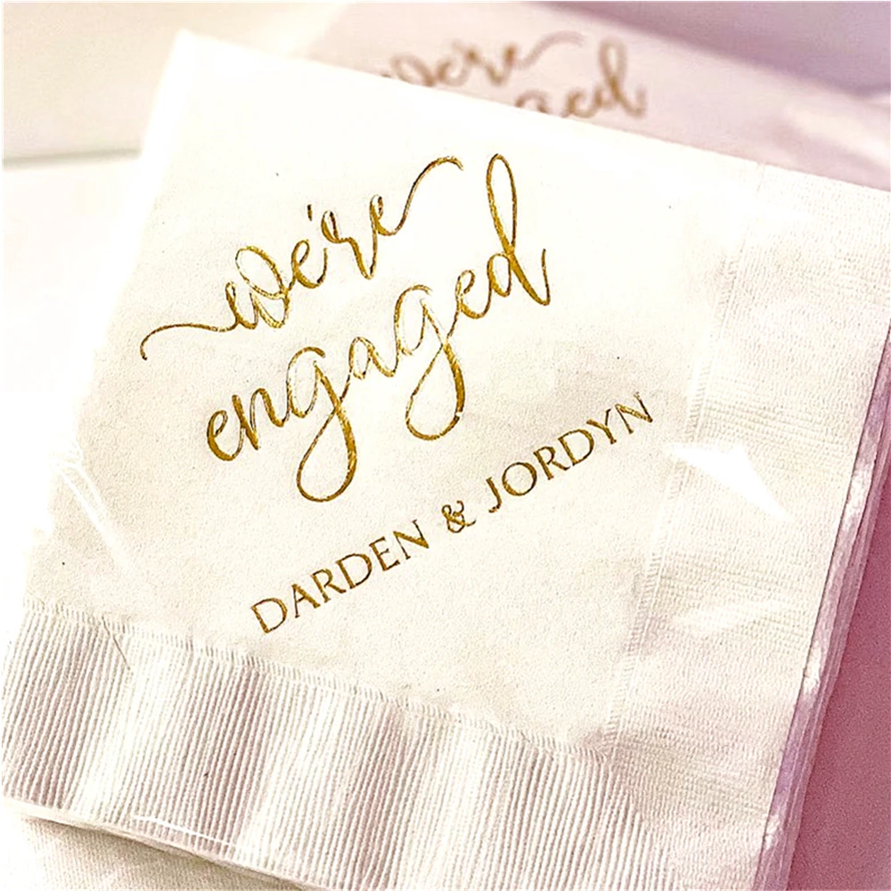 

50 Pcs We're Engaged Napkins Engagement Party Decorations Personalized Wedding Napkins Cocktail Napkins Rehearsal Dinner Custom