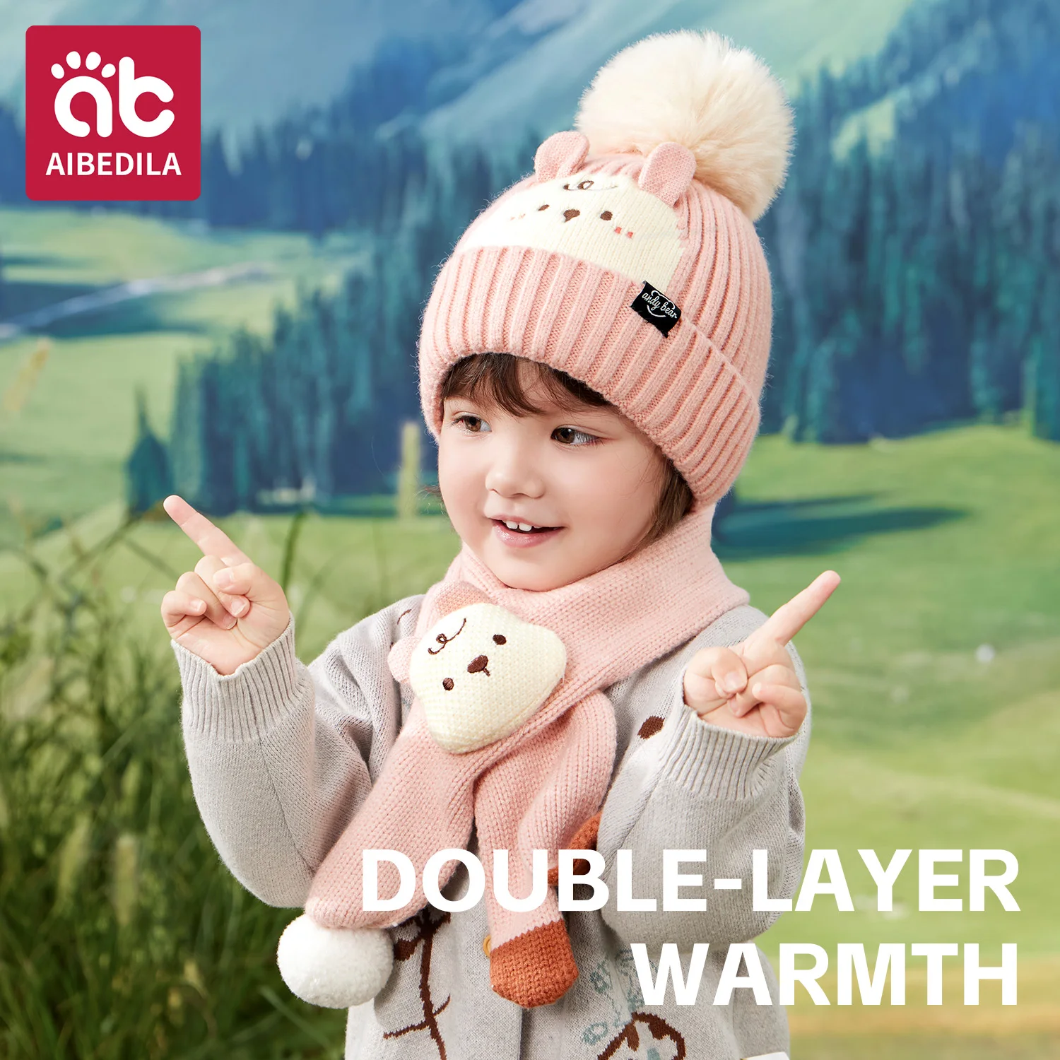 AIBEDILA Baby Warm Knitted Hats With Neck Warmer Winter Thick Animal Skull Cap Children Knitted Cap for Girls Boys 2-6T 3