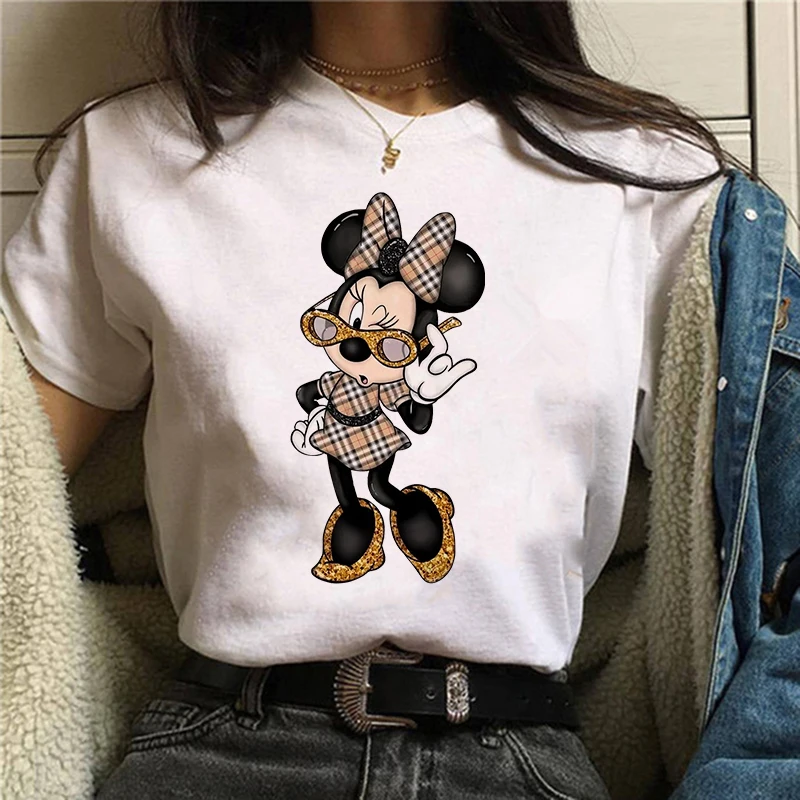 Tshirt Mickey 90s Y2k Minnie Mouse Hat Print T-shirt Women Fashion T Shirt Female Clothes Kawaii Disney T Shirt