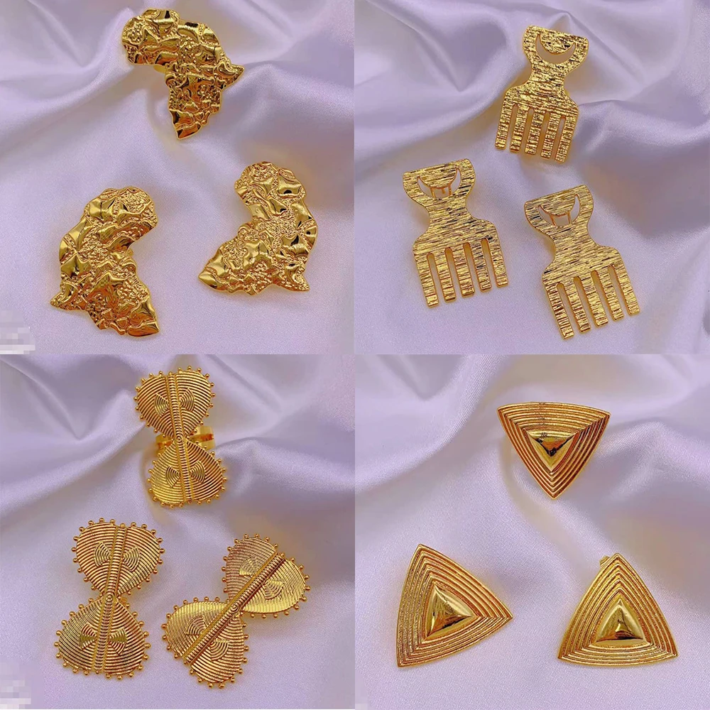 4Sets Earrings Rings Set Fashion Gold Plated Jewelry Sets for Women Ladies African Bridal Dubai Wedding 2pcs Jewelry Accessories