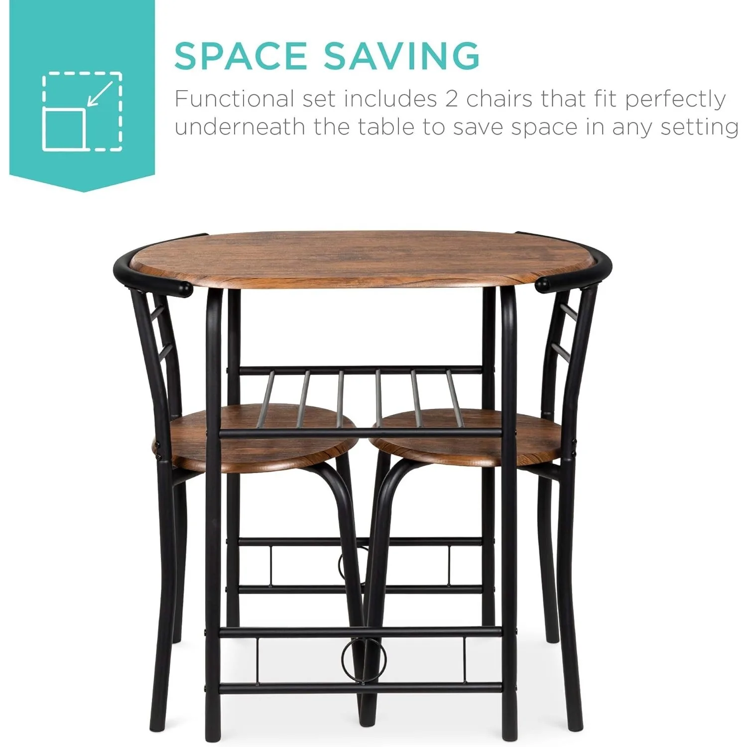 3-Piece Round Dining Table Set with Wine Rack – Black/Brown 2