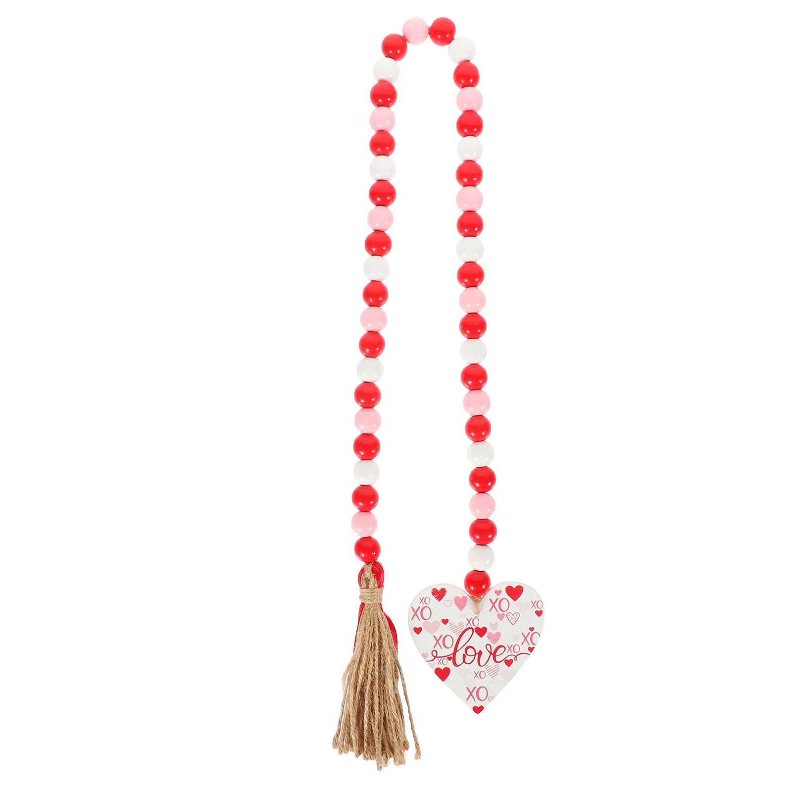 

Valentine's Day Wood Beads Garland with Tassel Valentine's Day Decor Farmhouse Decor (Heart Style)