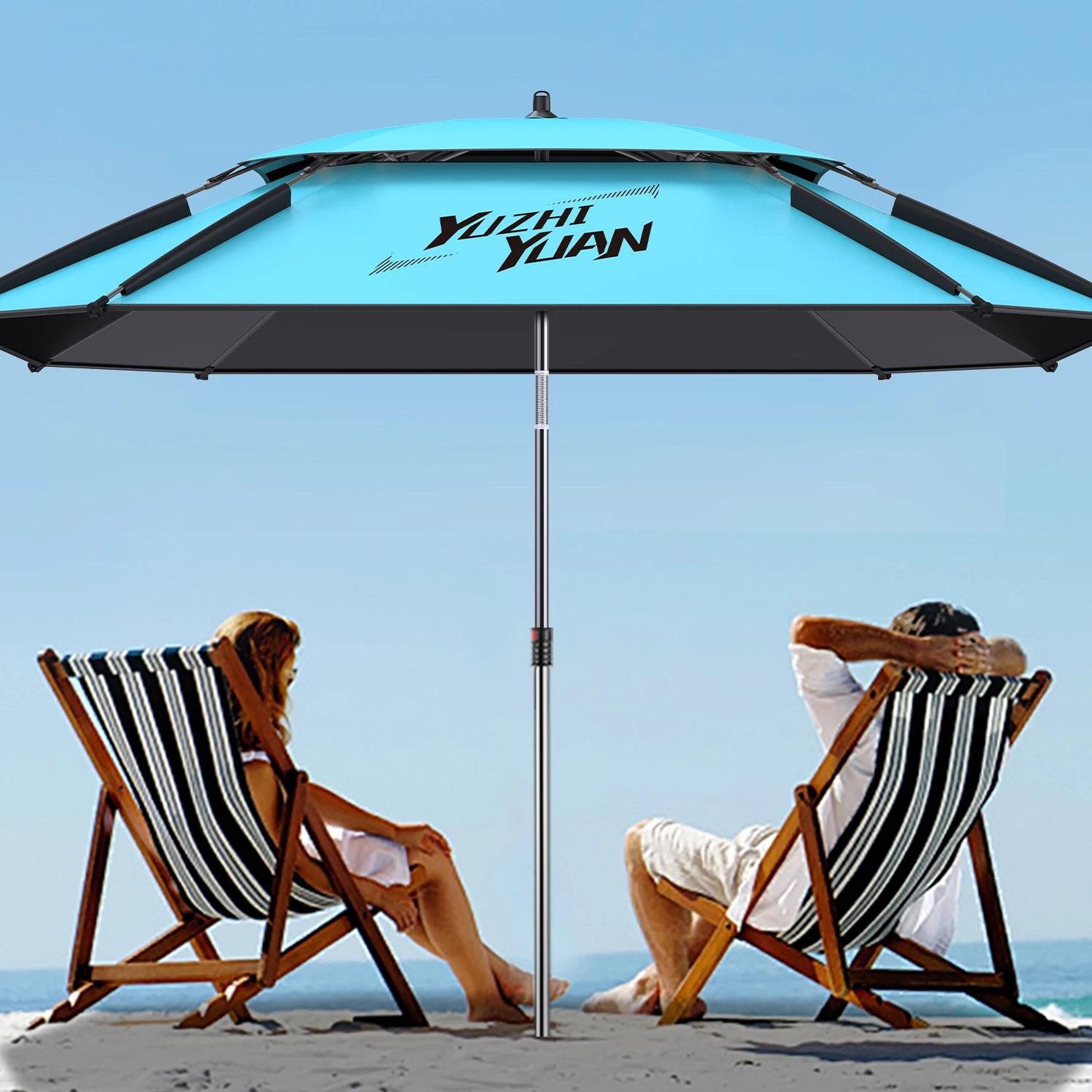 Parapluie de pêche et ombrage noir - Côtes renforcées, perche flexible, double couche respirante