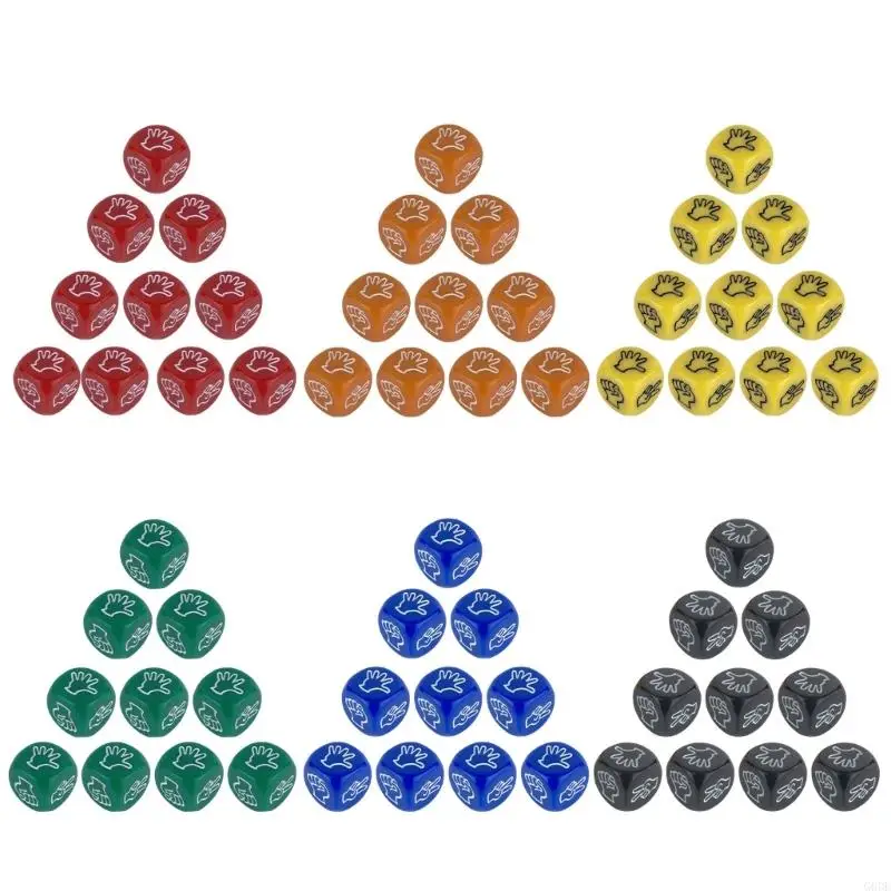 G6DE 10Pcs 6 Sided Acrylic Dices 20mm Rock Paper Scissor Game Dices Finger Guessing Game Drinking Party Toy