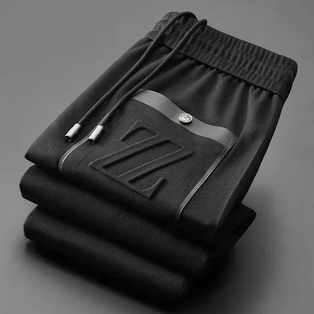 New Men's Fine Embroidered Casual Pants, Tight Fit, Tied Feet, Sporty Fashion, High end Quality, Luxury Grade