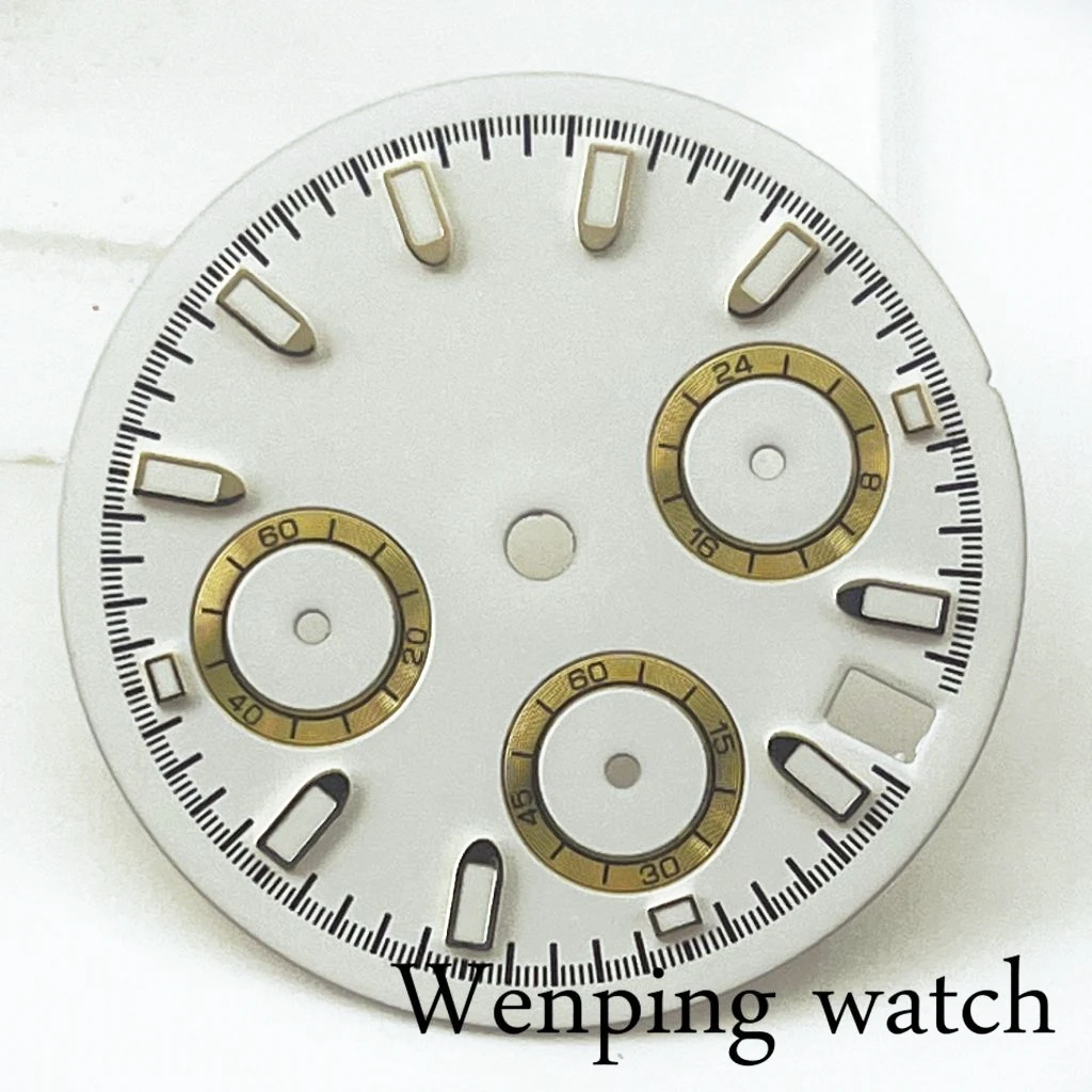 New 29mm Black White Silver Sterile Quartz Watch Dial Fit VK63 Movement With Calendar Window